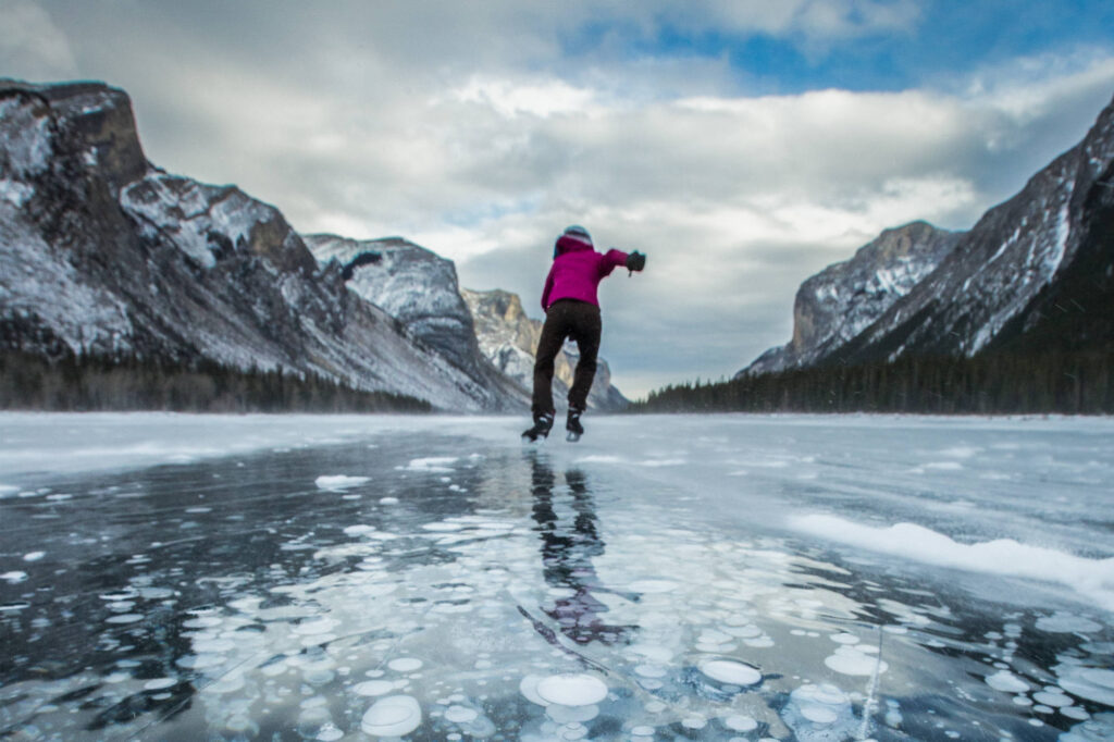 Ice skating on Lake Minnewanka